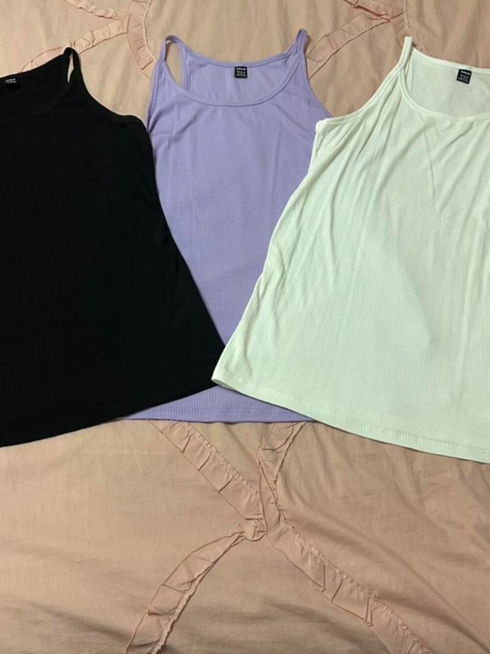 Set of 3 SHEIN black, purple and white ribbed maternity tops.